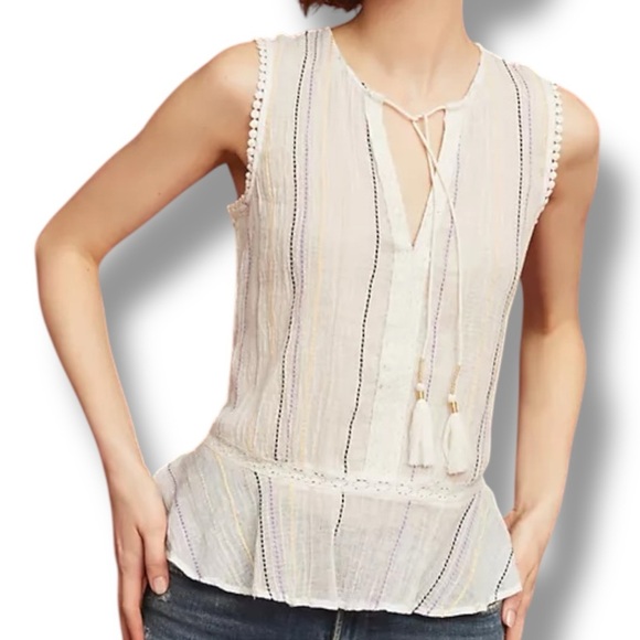 Michael Stars for Anthropologie Cotton Striped Peplum Ruffle Boho Tank sz M - Picture 1 of 10